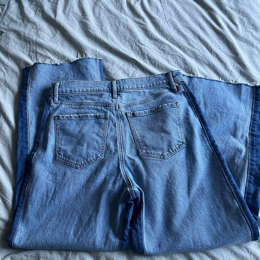 Express Two-Tone Light & Dark Blue Wide Leg Jeans - Picture 12 of 12